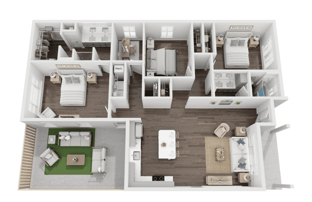 Unit C1 floor plan, three bedroom