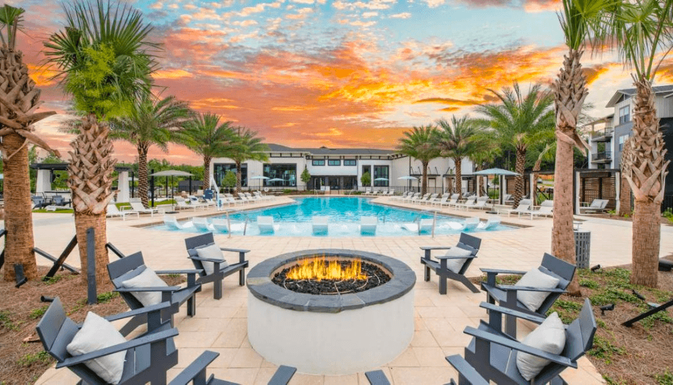Poolside gas firepit