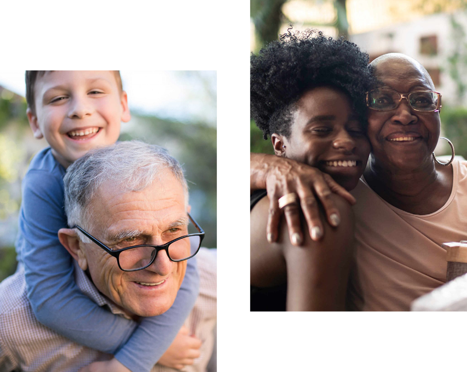 Multiple families hugging their loved ones.